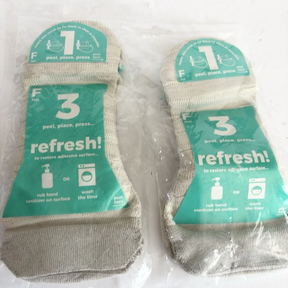 Gekks Women's Medium Flats No Show Sock Liners Adhesive Washable Lot 2 Pairs